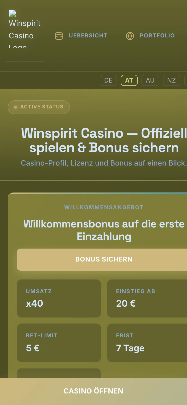 Winspirit Casino mobile lobby screenshot