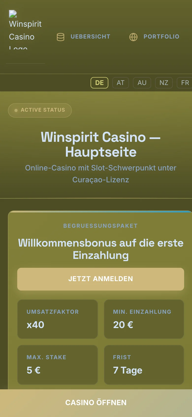 Winspirit Casino mobile lobby screenshot