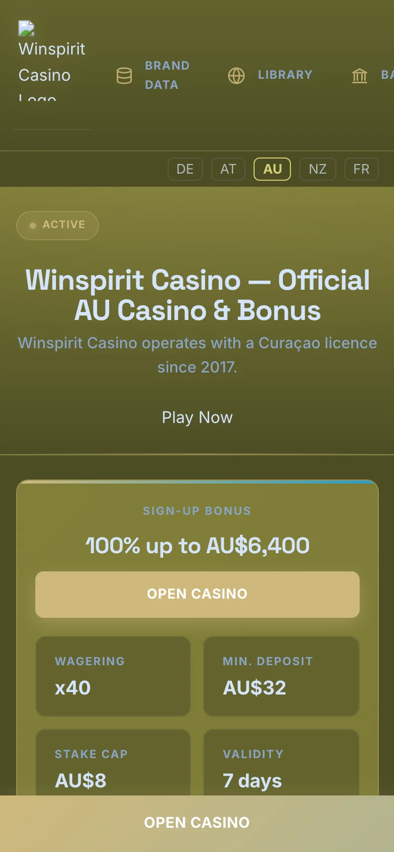 Winspirit Casino mobile lobby screenshot