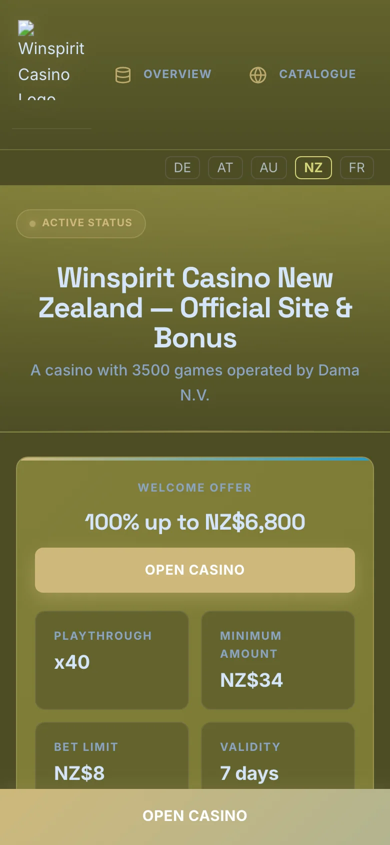 Winspirit Casino mobile lobby screenshot