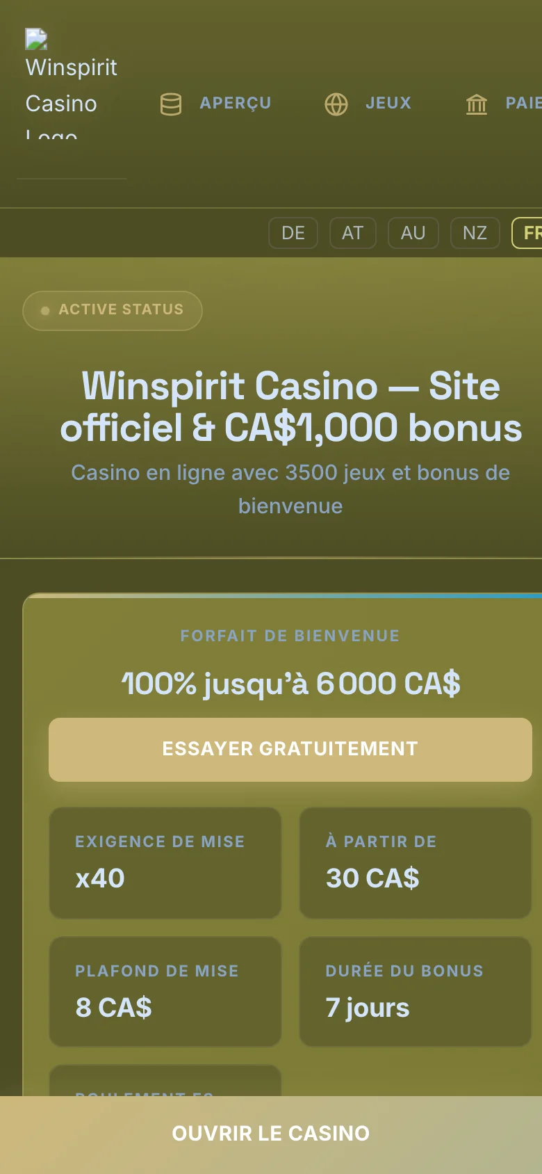 Winspirit Casino mobile lobby screenshot